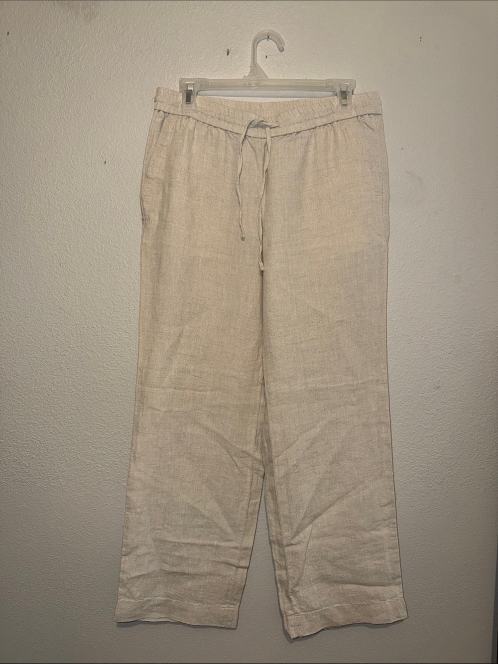 Talbots WASHED LINEN WIDE LEG Pull-On PANTS Drawstring Pants in Light Taupe